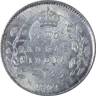 Silver Two Annas Coin of King Edward VII of Calcutta Mint of 1907.