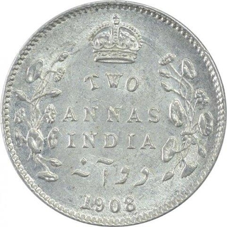 Silver Two Annas Coin of King Edward VII of Calcutta Mint of 1908.