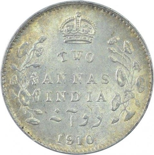 Silver Two Annas Coin of King Edward VII of Calcutta Mint of  1910. 