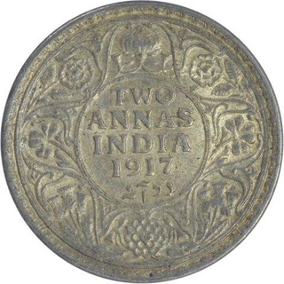 Silver Two Annas Coin of King George V of Calcutta Mint of 1917.