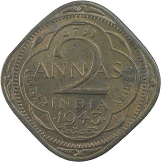 Nickel Brass Two Annas Coin of King George VI of Calcutta Mint of 1943.