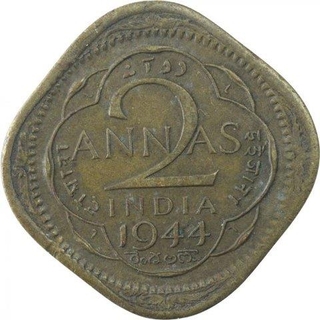 Nickel Brass Two Annas Coin of King George VI of Lahore Mint of 1944.