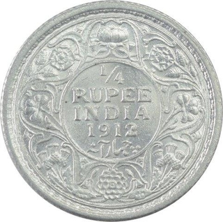 Silver One Quarter Rupee coin of King George V of Calcutta Mint of 1912.