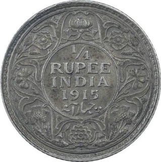 Silver One Quarter Rupee Coin of George V of Bombay Mint of 1915.