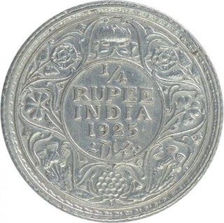 Silver Quarter Rupee Coin of King George V of Bombay Mint of 1925.