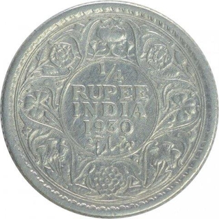 Silver Quarter Rupee Coin of King George V of Calcutta Mint of 1930.