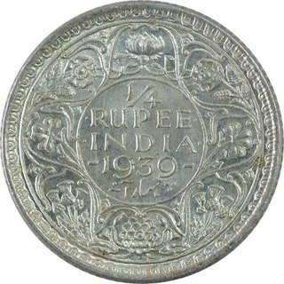 Silver Quarter Rupee Coin of King George VI of Bombay Mint of  1939.