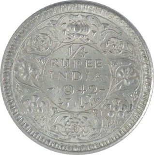 Silver One Quarter Rupee Coin of King George VI of Calcutta Mint of 1942.