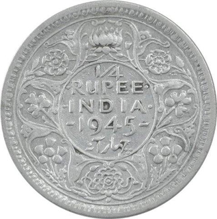 Silver One Quarter Rupee Coin of King George VI of Bombay Mint of 1945.