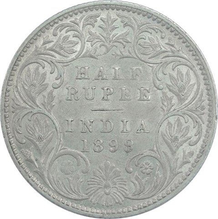 Silver Half Rupee Coin of Victoria Empress of Bombay Mint of 1899.