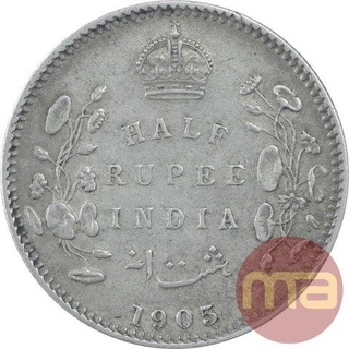 Silver Half Rupee Coin of King Edward VII of Calcutta Mint of 1905.