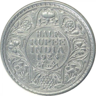 Silver Half Rupee Coin of King George V of Bombay Mint of 1924.