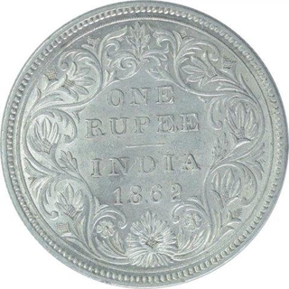 Silver One Rupee Coin of Victoria Queen of Calcutta Mint of 1862.