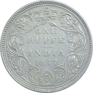 Rare Silver One Rupee Coin of Victoria Empress of Bombay Mint of 1877.