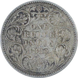 Silver One Rupee Coin of Victoria Empress of Bombay Mint of 1880.