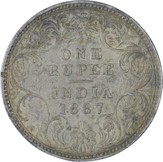 Silver One Rupee Coin of Victoria Empress of Bombay Mint of  1887.