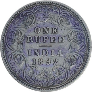 Silver One Rupee Coin of Victoria Empress of Bombay Mint 1892.