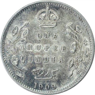 Silver One Rupee Coin of King Edward VII of Calcutta Mint of 1909.