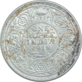 Silver One Rupee Coin of King George V of Calcutta Mint of 1918.