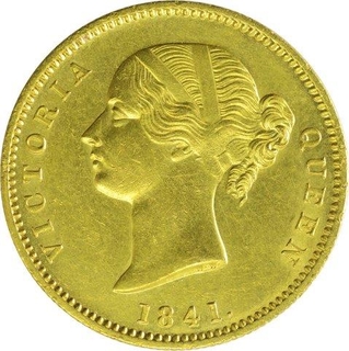 Gold One Mohur Coin of Victoria Queen of 1841.