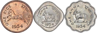 Bronze One Pice & Cupro Nickel Half Anna and One Anna Coin of Bombay Mint of Republic India.