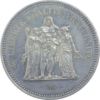 Silver Fifty Francs Coin of Republic France.