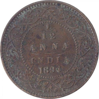 Error Copper One Twelfth Anna Coin of Victoria Empress of Calcutta Mint of 1894.