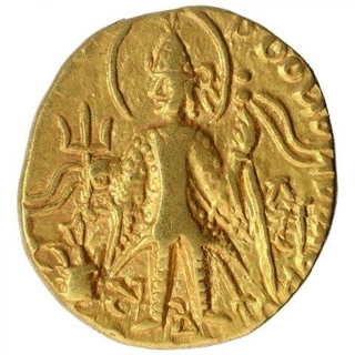 Gold Dinar Coin of Vasudeva II of Kushan Dynasty.