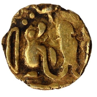 Gold One Eighth Kahavanu Coin of Raja Raja I of Chola Empire.