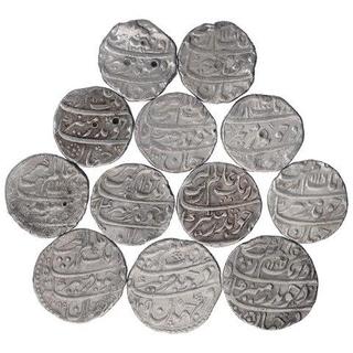 Silver One Rupee Coins of Aurangzeb of Different Mints.