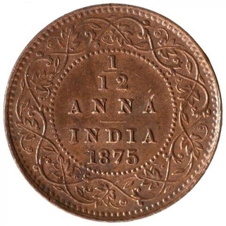 Copper One Twelfth Anna Coin of Queen Victoria of Calcutta Mint of 1875