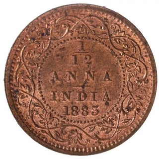 Copper One Twelfth Anna coin of Victoria Empress of Bombay Mint of 1883.