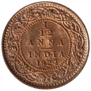 Bronze One Twelfth Anna Coin of King George V of Bombay Mint of 1924.