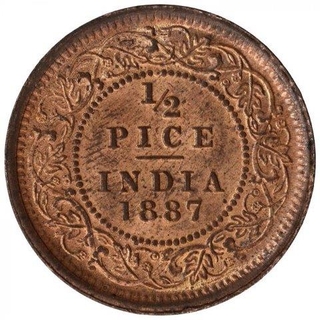 Copper Half Pice Coin of Victoria Empress of Calcutta Mint of  1887.