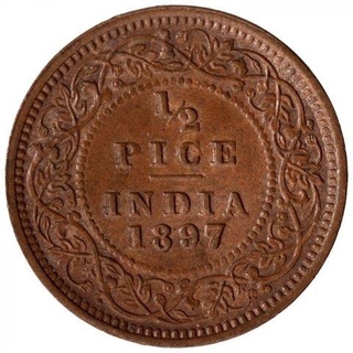 Copper Half Pice Coin of Victoria Empress of Calcutta Mint of 1897.