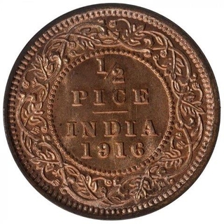 Bronze Half Pice Coin of King George V of Calcutta Mint of 1916