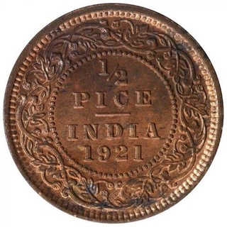 Bronze Half Pice Coin of King George V of Calcutta Mint of  1921.