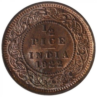 Bronze Half Pice Coin of Kind George V of Calcutta Mint of 1922.