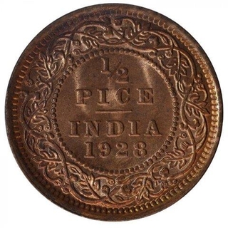 Bronze Half Pice of King George V of Calcutta Mint of 1928.