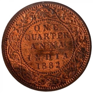 Copper One Quarter Anna Coin of Victoria Empress of Calcutta Mint of 1882.