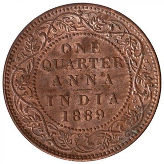 Copper One Quarter Anna Coin of Victoria Empress of Bombay Mint of 1889.