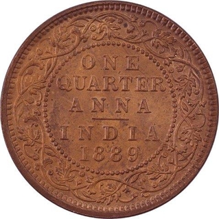 Copper One Quarter Anna Coin of Victoria Empress of Calcutta Mint of 1889.