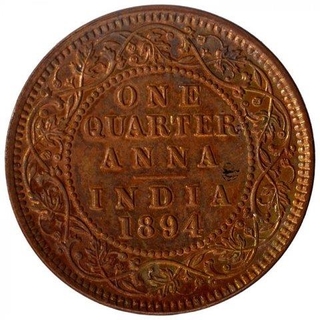 Copper One Quarter Anna Coin of Victoria Empress of Calcutta Mint of 1894.