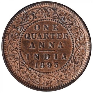 Copper One Quarter Anna Coin of Victoria Empress of Calcutta Mint of 1895.