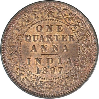 Copper One Quarter Anna Coin of Victoria Empress of Calcutta Mint of 1897.