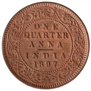 Copper One Quarter Anna Coin of Victoria Empress of Calcutta Mint of 1897.