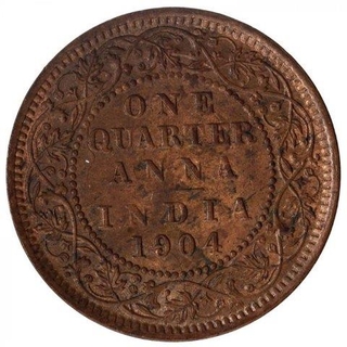 Bronze One Quarter Anna Coin of Calcutta Mint of 1904.