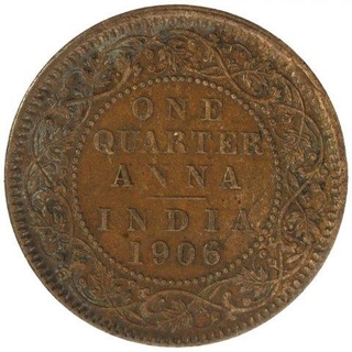 Bronze One Quarter Anna Coin of King Edward VII of Calcutta Mint of 1906.