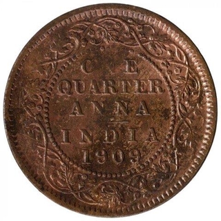 Bronze One Quarter Anna Coin of King Edward VII Calcutta Mint of 1909.