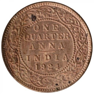 Copper One Quarter Anna Coin of King George V of Bombay Mint of 1924.